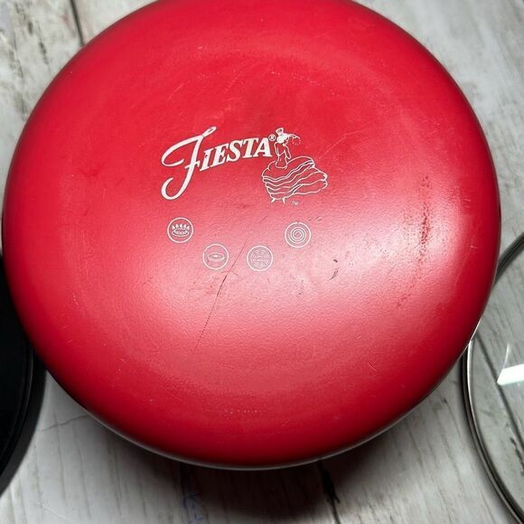 Vintage Fiestaware Red Enameled Saucepot Saucepan with Lid - Picture 7 of 7